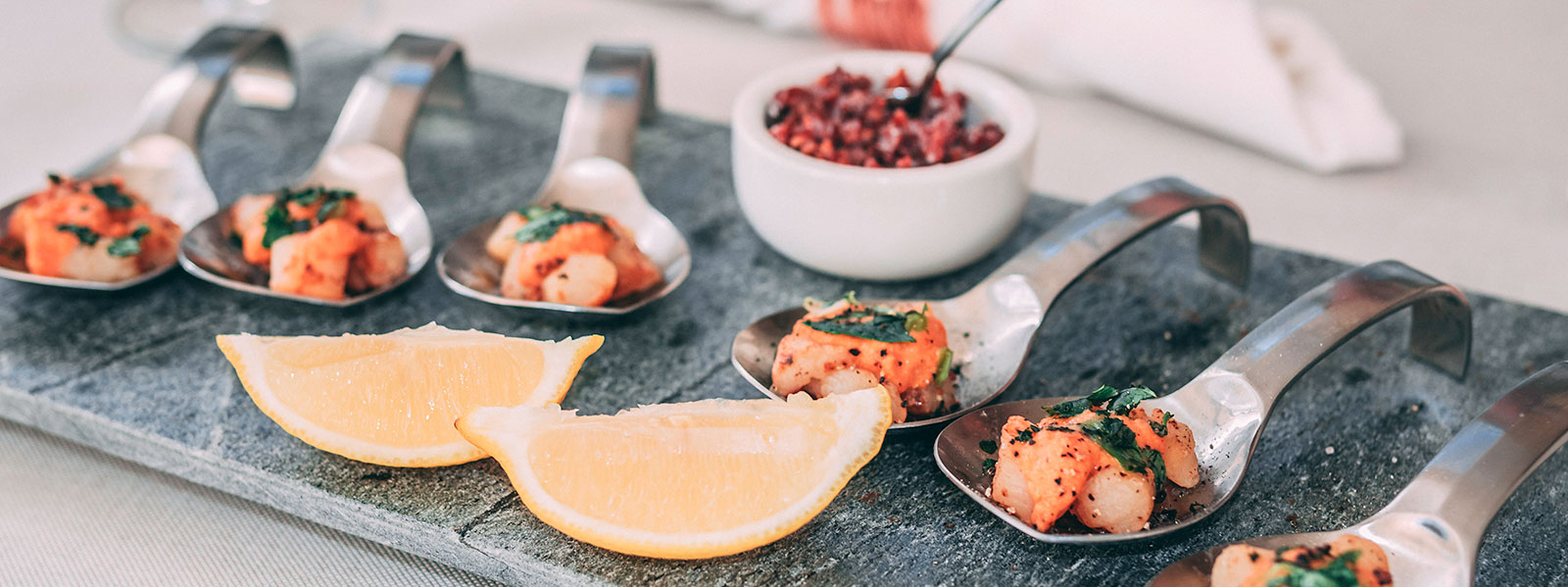 Food served aboard yacht